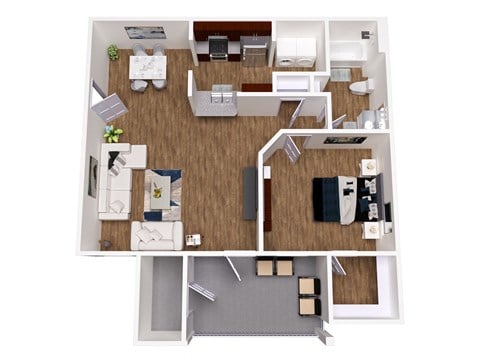 Floor plan for 1 bed, 1 bath, 893 sqft
